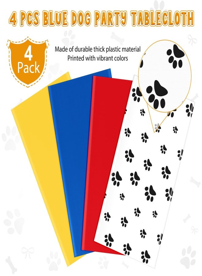 MASHAN 4 Pack Paw Print Plastic Tablecloths, Blue Red Yellow Puppy Table Cloth Disposable Rectangle Table Covers for Kids Birthday Party, Dog Puppy Birthday Party Decorations and Supplies, 108 * 54inch - Image 4