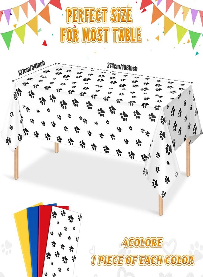 MASHAN 4 Pack Paw Print Plastic Tablecloths, Blue Red Yellow Puppy Table Cloth Disposable Rectangle Table Covers for Kids Birthday Party, Dog Puppy Birthday Party Decorations and Supplies, 108 * 54inch - Image 2