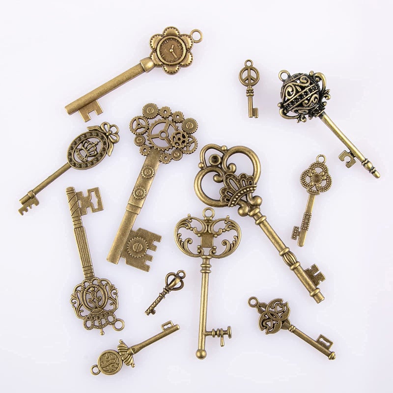 CHuangQi Vintage Skeleton Keys Set, Filigree Steampunk Keys, Antique Bronze Charms Pendants, Pack of 12 Different Style (Pack of 12) - Image 5