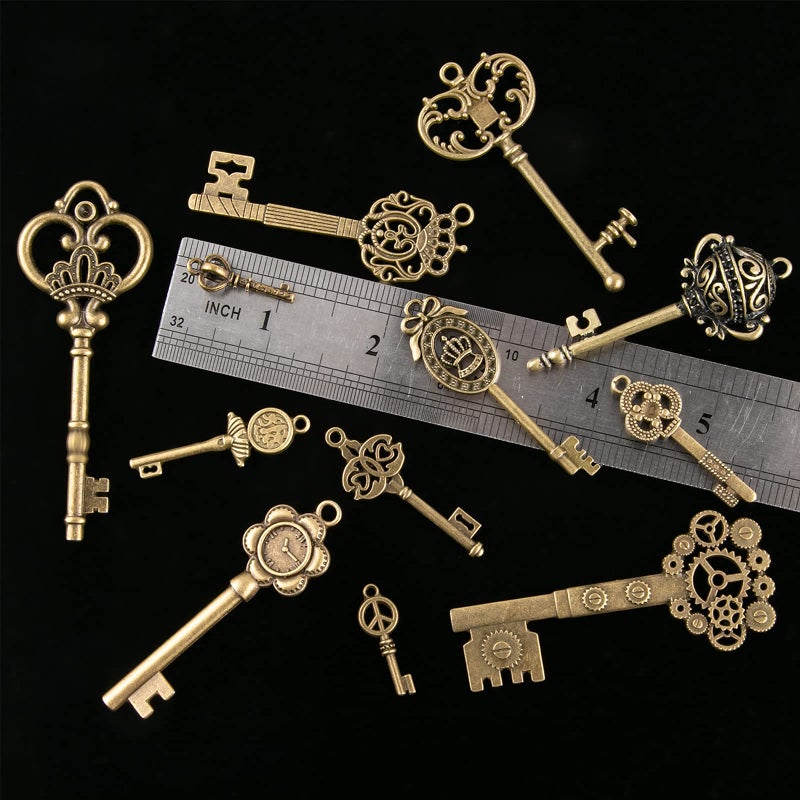 CHuangQi Vintage Skeleton Keys Set, Filigree Steampunk Keys, Antique Bronze Charms Pendants, Pack of 12 Different Style (Pack of 12) - Image 4