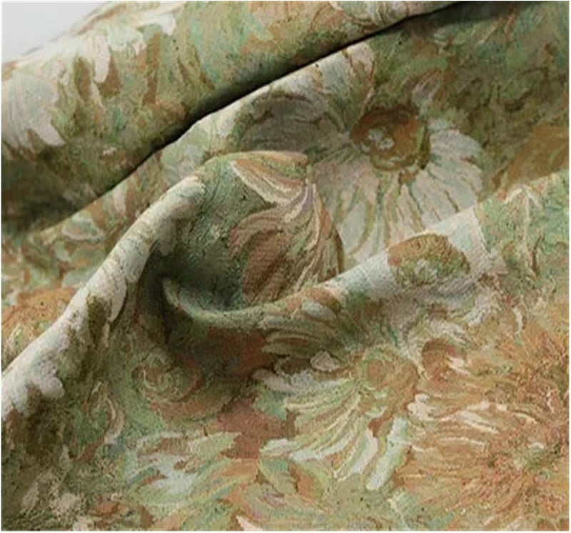 Floral Cotton Embroidered Fabric Clothing Designer Fabric Spring Autumn Thick Coat Polyester Cotton Material Handmade DIY Sewing Cloth(Yellow) - Image 1