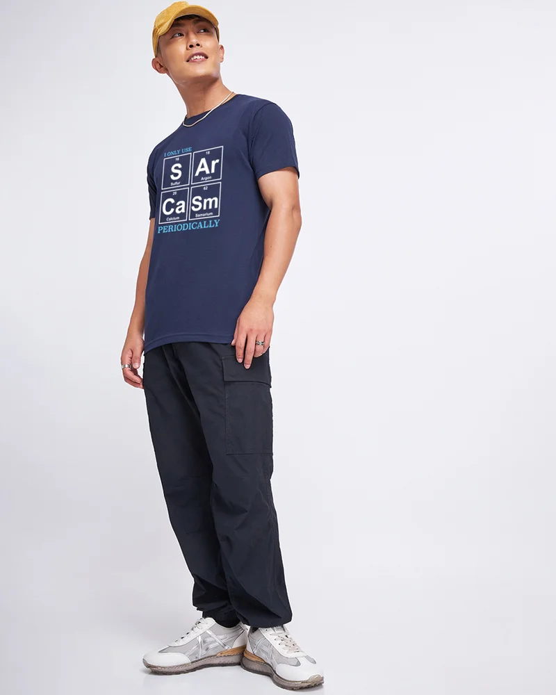 bewakoof  Men's Navy Blue Sargasm Typography T-shirt for Men | Best Price UAE