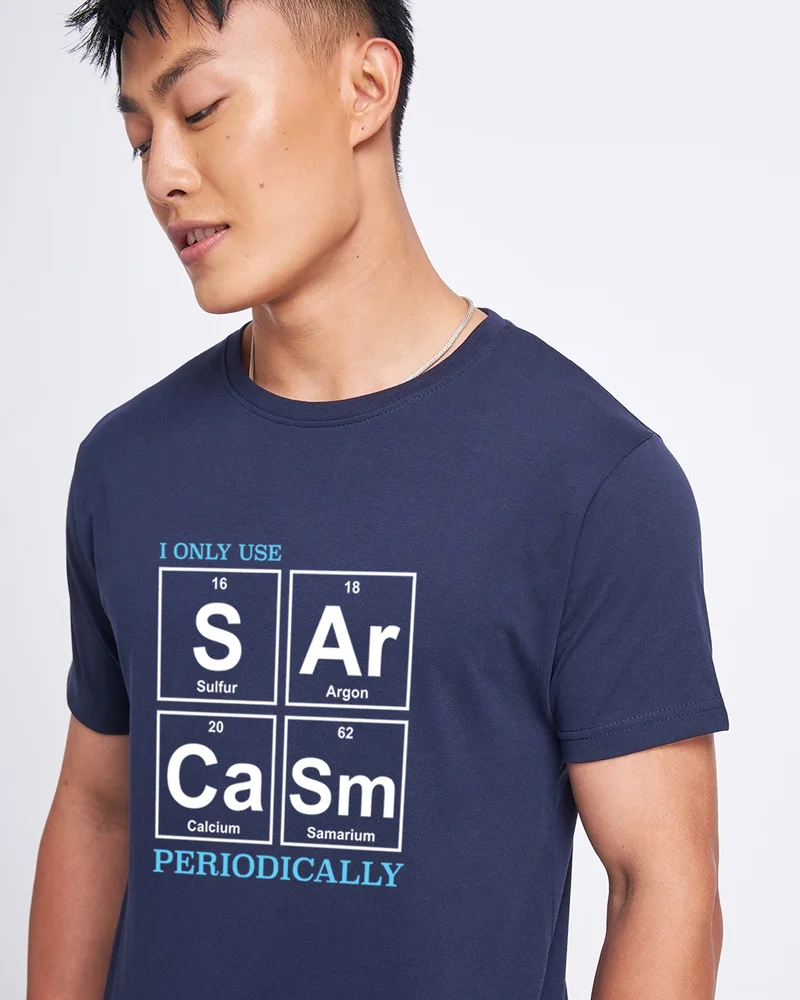 bewakoof  Men's Navy Blue Sargasm Typography T-shirt for Men | Best Price UAE