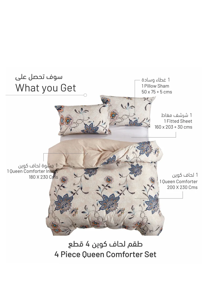 Donetella 4-Piece Queen Size Comforter Set with Removable Filler Multicolour