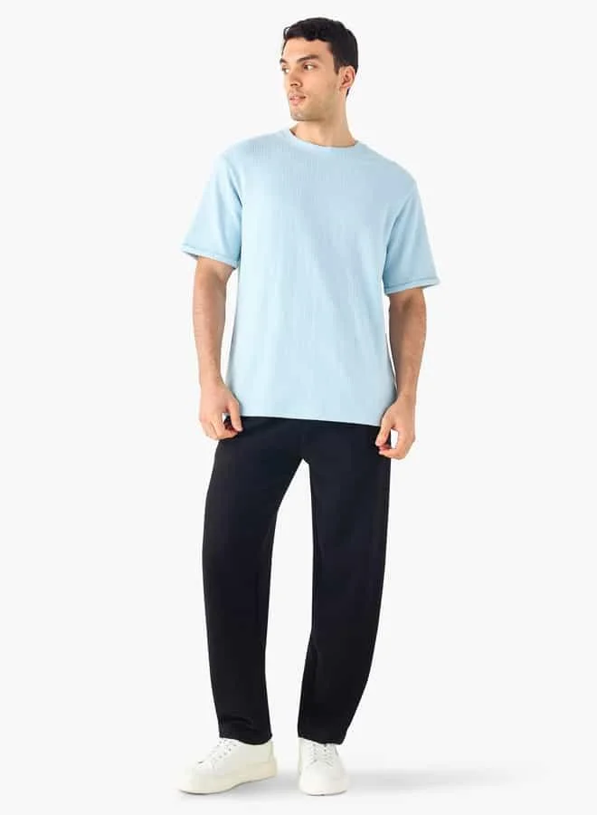 Iconic Iconic Textured Crew Neck T-shirt with Short Sleeves