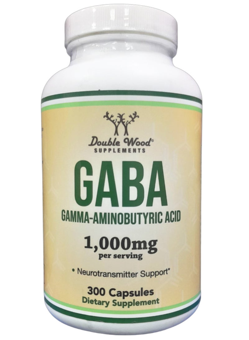 مكمل GABA (300 كبسولة، 1000 مجم لكل وجبة) يعزز الهدوء والاسترخاء ويدعم النوم (مصنوع في الولايات المتحدة الأمريكية، آمن للنباتيين، خالٍ من الجلوتين، غير معدّل وراثيًا) (حمض جاما أمينوبوتيريك) من شركة Double Wood