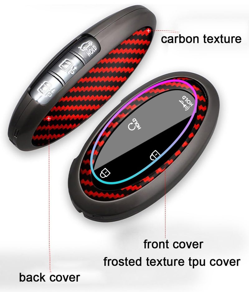 ontto Carbon Fiber Key Fob Cover Fit for Hyundai Tucson Hybrid 2025,Metal Frame Car Key Shell with Keychain for Santa fe 2024,Solid Key Protector for Ioniq 6 Grandeur GN7 Kona Elantra Azera,Black - Image 4