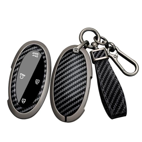 ontto Carbon Fiber Key Fob Cover Fit for Hyundai Tucson Hybrid 2025,Metal Frame Car Key Shell with Keychain for Santa fe 2024,Solid Key Protector for Ioniq 6 Grandeur GN7 Kona Elantra Azera,Black - Image 1