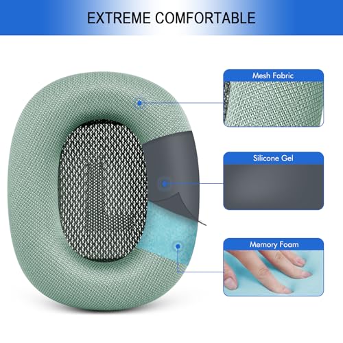 G GVOEARS Ear Cushions for AirPods Max - Mesh Fabric Ear Cups Cover Replacement - Upgraded Cushion for Apple Air Pods Max Headphones (Green) - Image 3