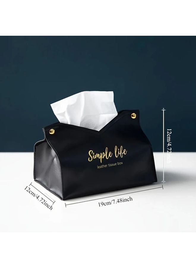 Black Faux Leather Tissue Box Holder For Car Home And Living Room Hotel Style Organizer - Image 1