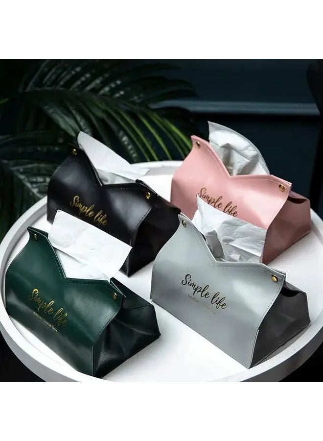 Black Faux Leather Tissue Box Holder For Car Home And Living Room Hotel Style Organizer - Image 2