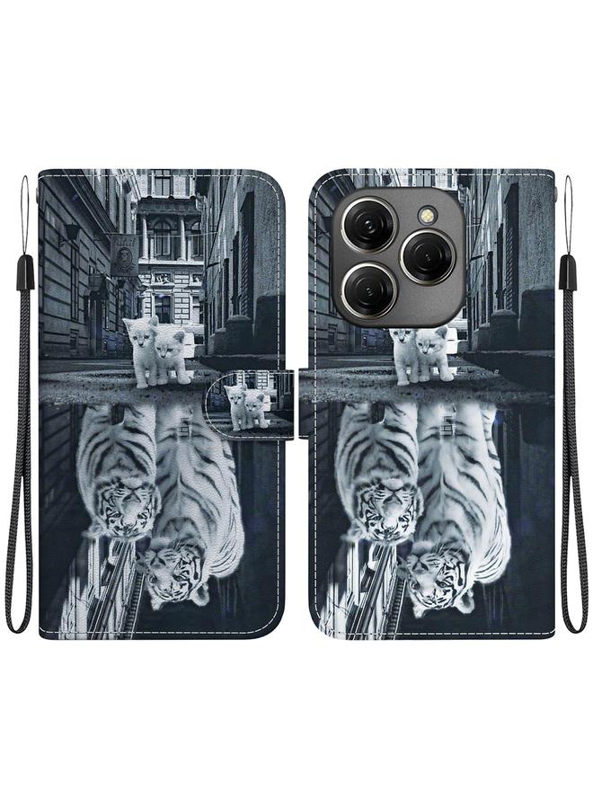 Zaboon For Tecno Spark 20 Pro Crystal Texture Colored Drawing Leather Phone Case(Cat Tiger Reflection) 