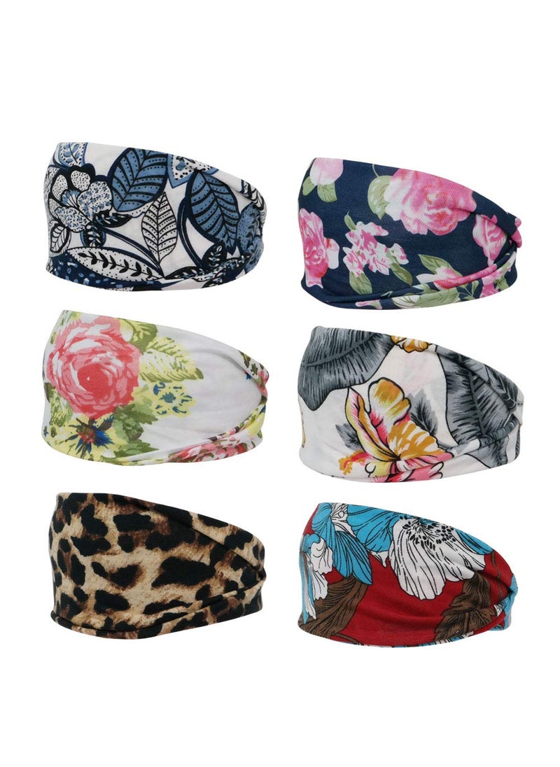 GETACOTA - 6 Pack Headbands for Women Elastic Wide Headband Yoga Head Wrap Workout Running Hair Band Exercise Bands Sports Fashion Accessories for Womens 6pack_601 - Image 1