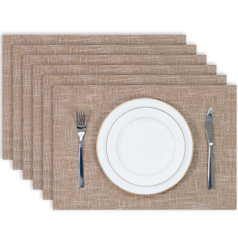 Kevin Textile Burlap Linen Placemats Set of 6 Heat Resistant Dining Table Place Mats Washable Kitchen Table Mats for Dinning Party Holiday Indoor Outdoor 13 x19 inches Natural Linen