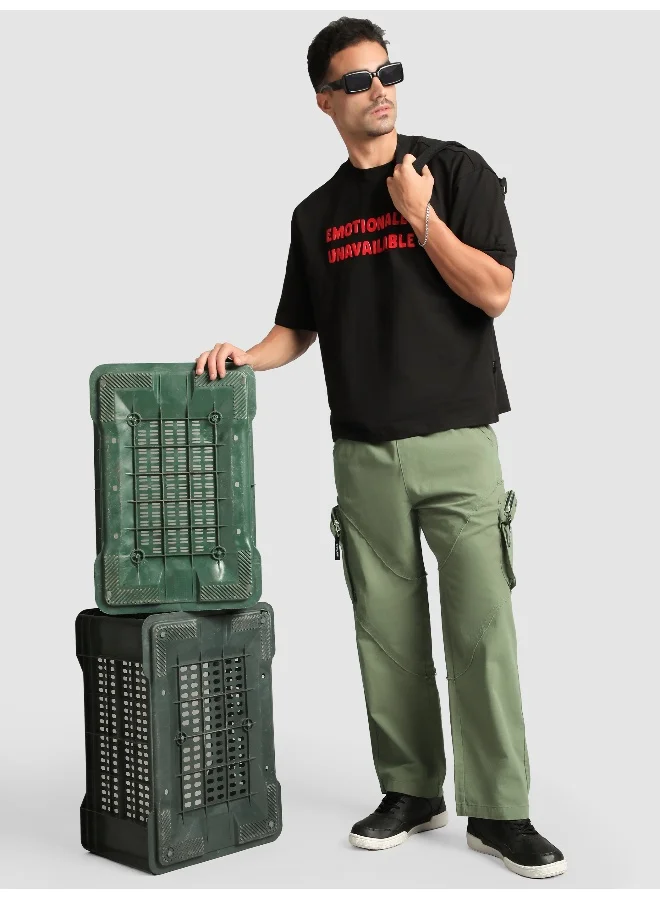 Beyoung Sage Green Raw Edge 3D Pocket Cargo Pants