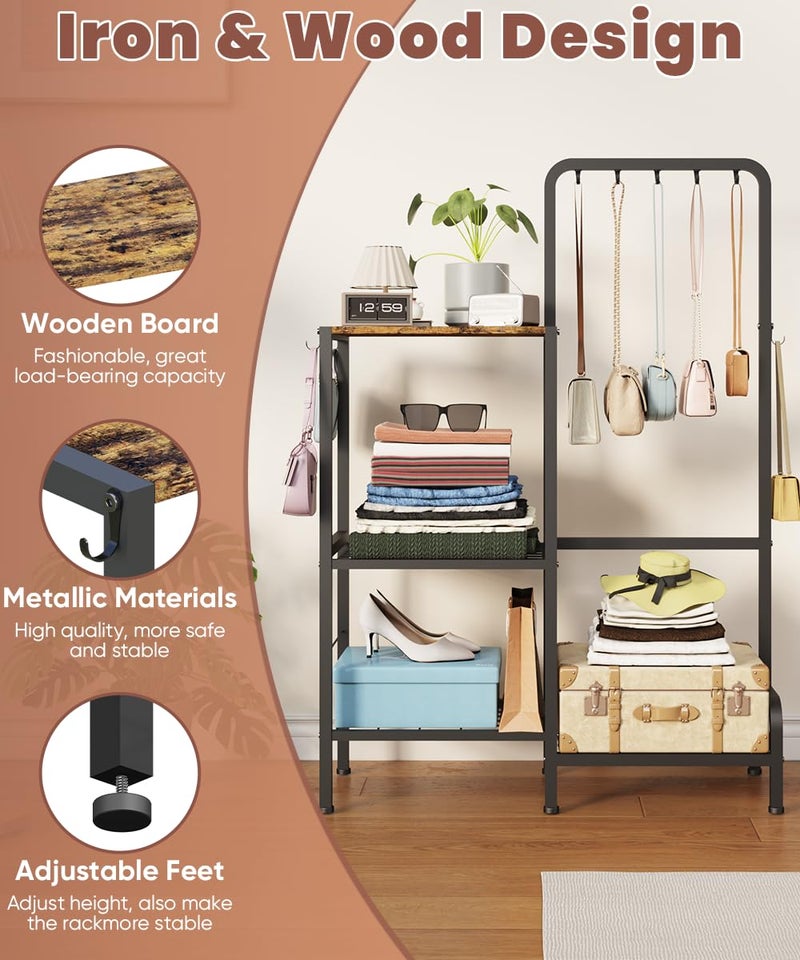 Whoonba Floor-Standing 3-Tier Purse Organizer, High-Capacity Bag Holder with 8 Hooks, Multi-Functional Purse Rack for Various Bags, Handbag Display Stand Shelf for Closet, Bedroom, Entryway, Black - Image 4