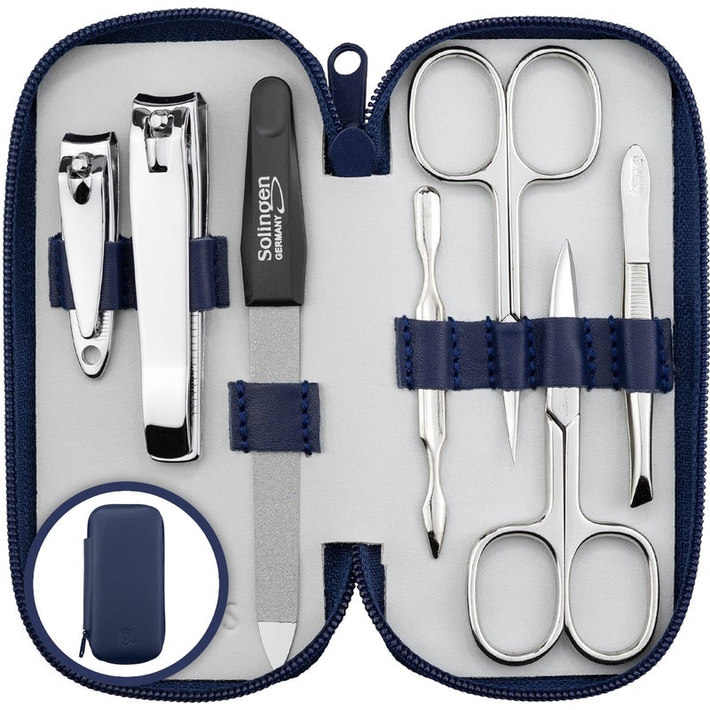 marQus Manicure Set Solingen Made in Germany - 7 piece stainless steel exclusive finger & toe nail clippers set in real leather case  made in Solingen Germany* (except for clippers)
