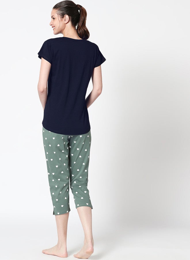 Zeyo Women Navy Blue & Green Printed Night Suit - Image 5