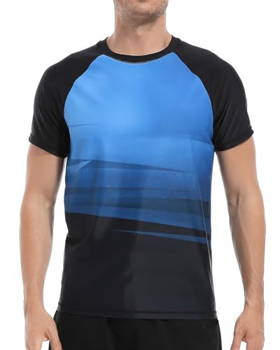VAYAGER Men's Swim Shirts Rash Guard UPF 50+ Short Sleeve Sun Protection Fishing Tops for Surfing(Navy Black XL) - Image 1
