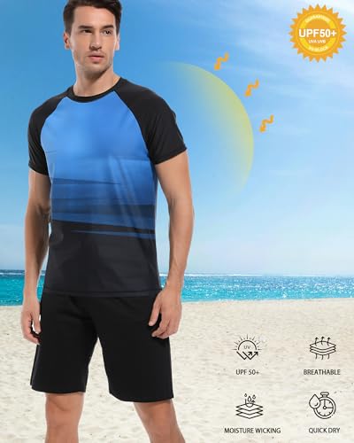VAYAGER Men's Swim Shirts Rash Guard UPF 50+ Short Sleeve Sun Protection Fishing Tops for Surfing(Navy Black XL) - Image 4