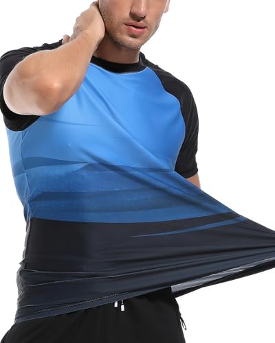 VAYAGER Men's Swim Shirts Rash Guard UPF 50+ Short Sleeve Sun Protection Fishing Tops for Surfing(Navy Black XL) - Image 5