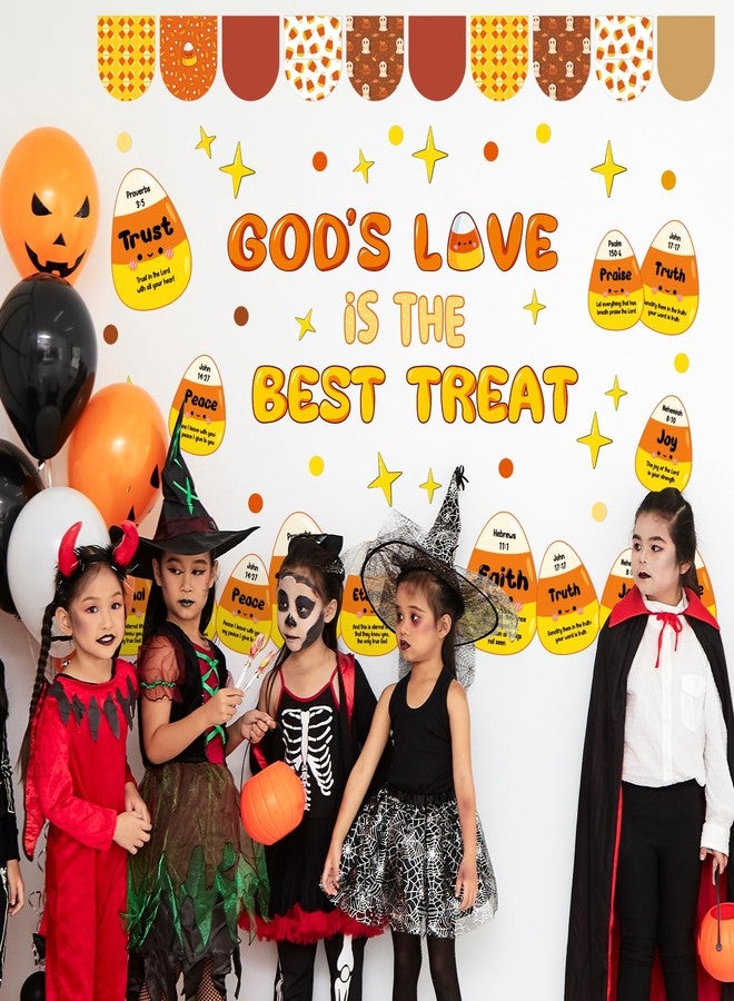 Zhanmai 123 Pcs Candy Corn Bulletin Board Set Religious Halloween Candy Corn Bible Verse God's Love is The Good Treat Cutout for Fall Halloween Faith Religious Classroom Sunday School Wall Decor - Image 2