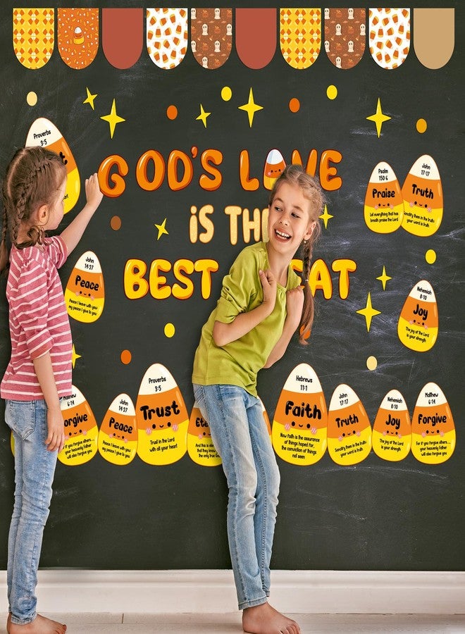 Zhanmai 123 Pcs Candy Corn Bulletin Board Set Religious Halloween Candy Corn Bible Verse God's Love is The Good Treat Cutout for Fall Halloween Faith Religious Classroom Sunday School Wall Decor - Image 4