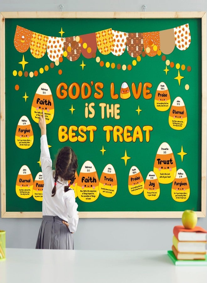 Zhanmai 123 Pcs Candy Corn Bulletin Board Set Religious Halloween Candy Corn Bible Verse God's Love is The Good Treat Cutout for Fall Halloween Faith Religious Classroom Sunday School Wall Decor - Image 5