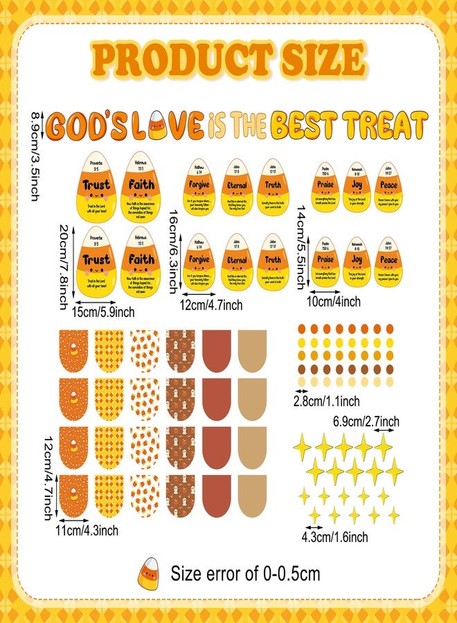 Zhanmai 123 Pcs Candy Corn Bulletin Board Set Religious Halloween Candy Corn Bible Verse God's Love is The Good Treat Cutout for Fall Halloween Faith Religious Classroom Sunday School Wall Decor - Image 3