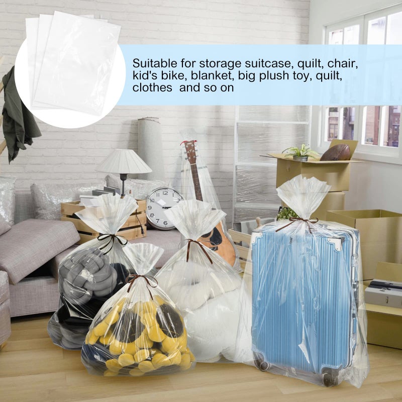 Fainne 20 Pcs Clear Giant Storage Bag 32 x 48 in 40 x 60 in 4 Mil Extra Large Clear Plastic Storage Bag Jumbo Plastic Moving Bags for Dustproof Moistureproof Luggage Suitcase Comforter Chair Bike Furniture - Image 4