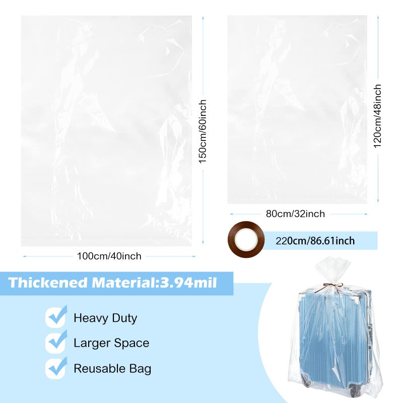 Fainne 20 Pcs Clear Giant Storage Bag 32 x 48 in 40 x 60 in 4 Mil Extra Large Clear Plastic Storage Bag Jumbo Plastic Moving Bags for Dustproof Moistureproof Luggage Suitcase Comforter Chair Bike Furniture - Image 2