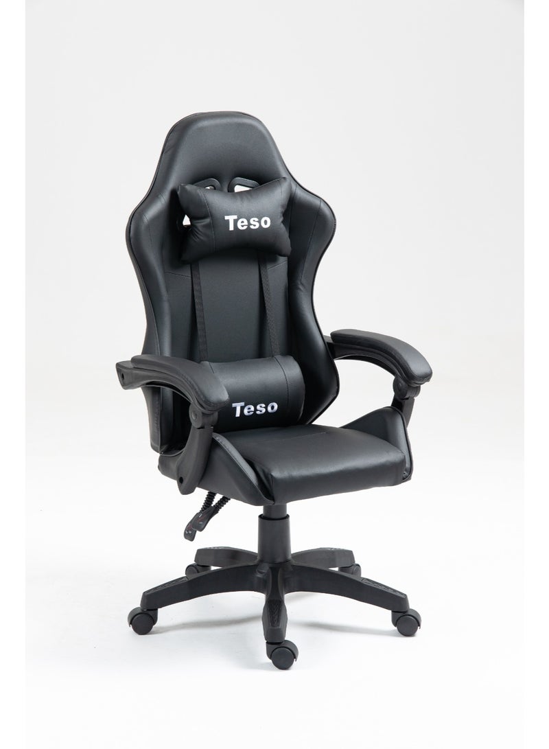 تيسو كرسي ألعاب مريح بتصميم هندسي، كرسي مكتب سباق بظهرٍ عالٍ من جلد PU مع دعم أسفل الظهر قابل للتعديل، كرسي مكتب كمبيوتر دوّار - Image 2
