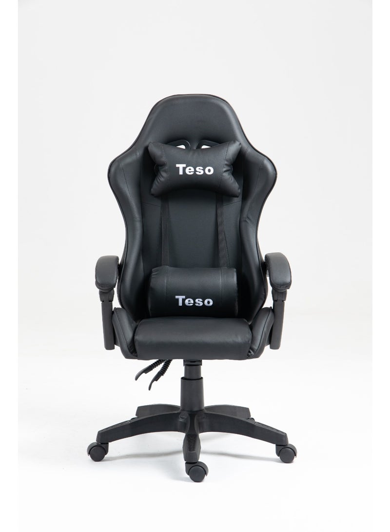 تيسو كرسي ألعاب مريح بتصميم هندسي، كرسي مكتب سباق بظهرٍ عالٍ من جلد PU مع دعم أسفل الظهر قابل للتعديل، كرسي مكتب كمبيوتر دوّار - Image 3