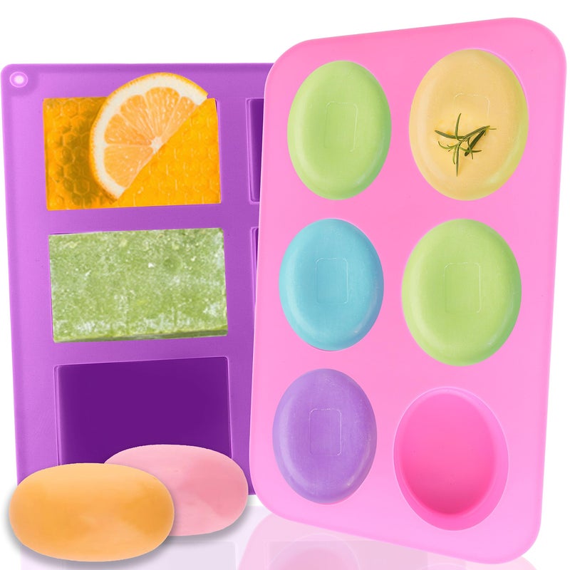 Lerykin Silicone Soap Molds Oval  Rectangle Soap Bar Mold 6 Cavities DIY Mould for Homemade Craft Soap Pudding Muffin Chocolate Brownie Cornbread Cheesecake Cake  Ice Cube  Just Pop Out