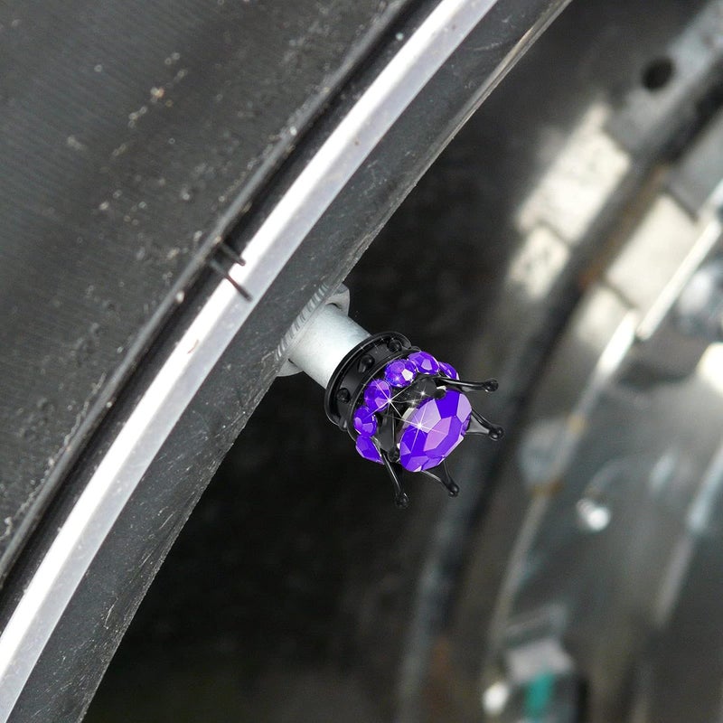 Frienda 4 Pieces Bling Bling Valve Caps Handmade Crystal Rhinestone Crown Vehicle Car Tire Caps Covers Chrome, Attractive Dustproof Accessories for Car Auto (Purple and Black) - Image 5