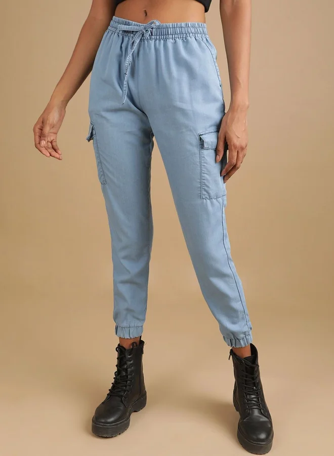 Freehand Freehand Women Blue Regular Fit Solid Denim Joggers