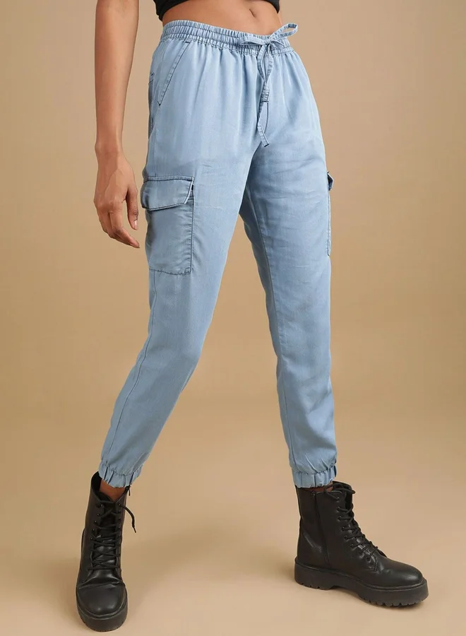 Freehand Freehand Women Blue Regular Fit Solid Denim Joggers