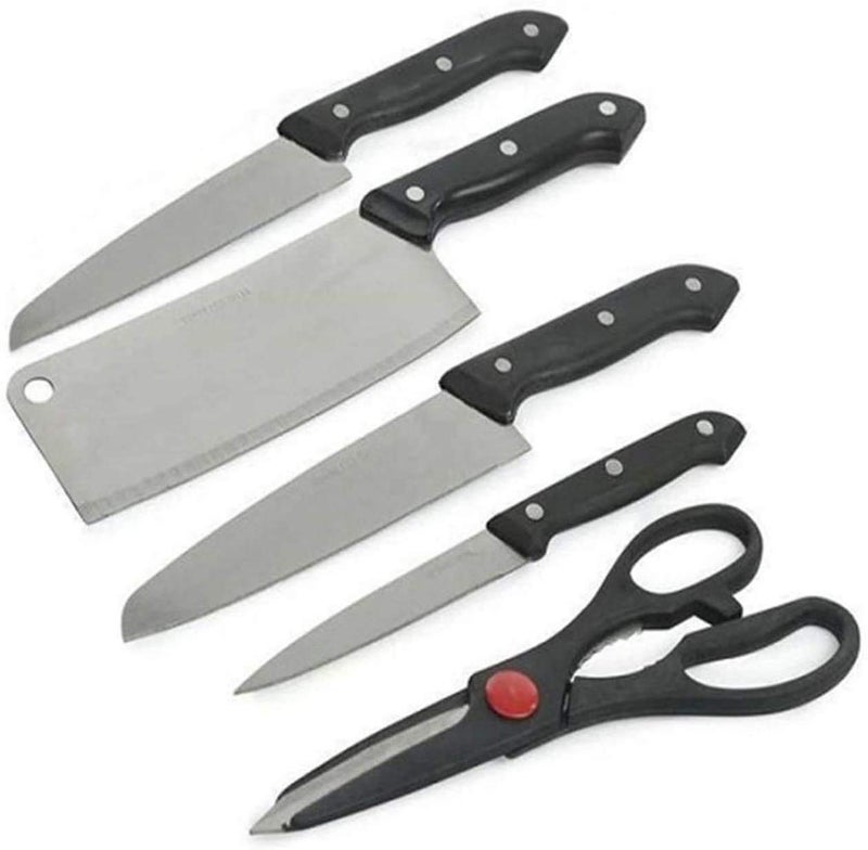 Shrux 6 pcs Stainless Steel Wooden Kitchen Knife Set with Knife Scissors Chopping Board Multi Color 32x21x1 cm Professional Chef Kitchen Accessories - Image 5