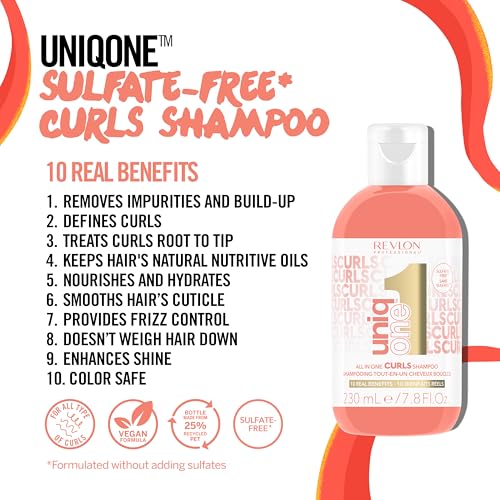 REVLON PROFESSIONAL UniqOne Curls Shampoo, 10-in-1 Sulfate-Free Formula for Curly Hair, Curl Defining, Controls Frizz, Hydrates, Color Safe & Vegan, 7.7 fl oz - Image 2