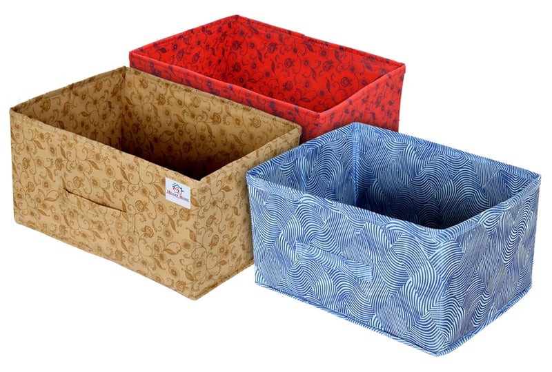 Kuber Industries Heart Home Laheriya Metalic Print Non Woven Fabric 3Replacement Drawer Storage And Cloth Organizer Unit for Closet Blue Red BeigeHHEART15998 - Image 1