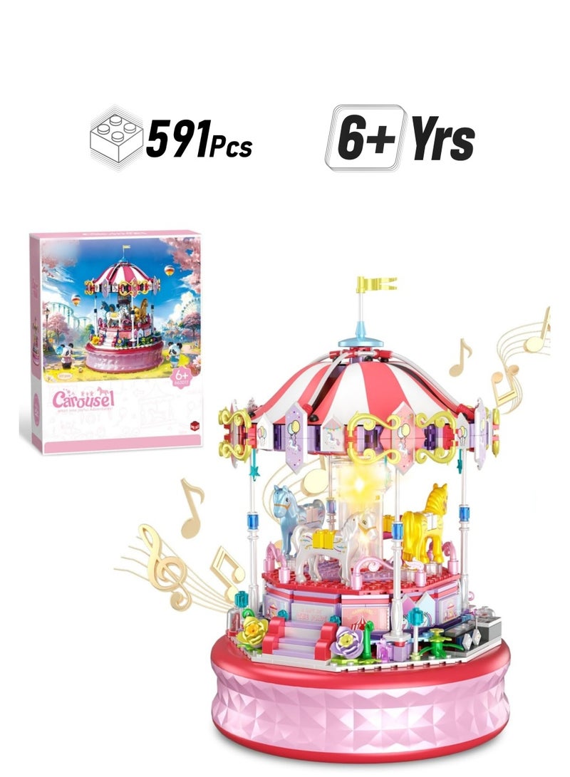 general 591 Pieces Mini Music Box Block Set, Carousel DIY Block Toys, Girls Amusement Park Block Kit, STEM Educational Toys, Birthday Gifts for Boys and Girls Ages 6-12+ - Image 1