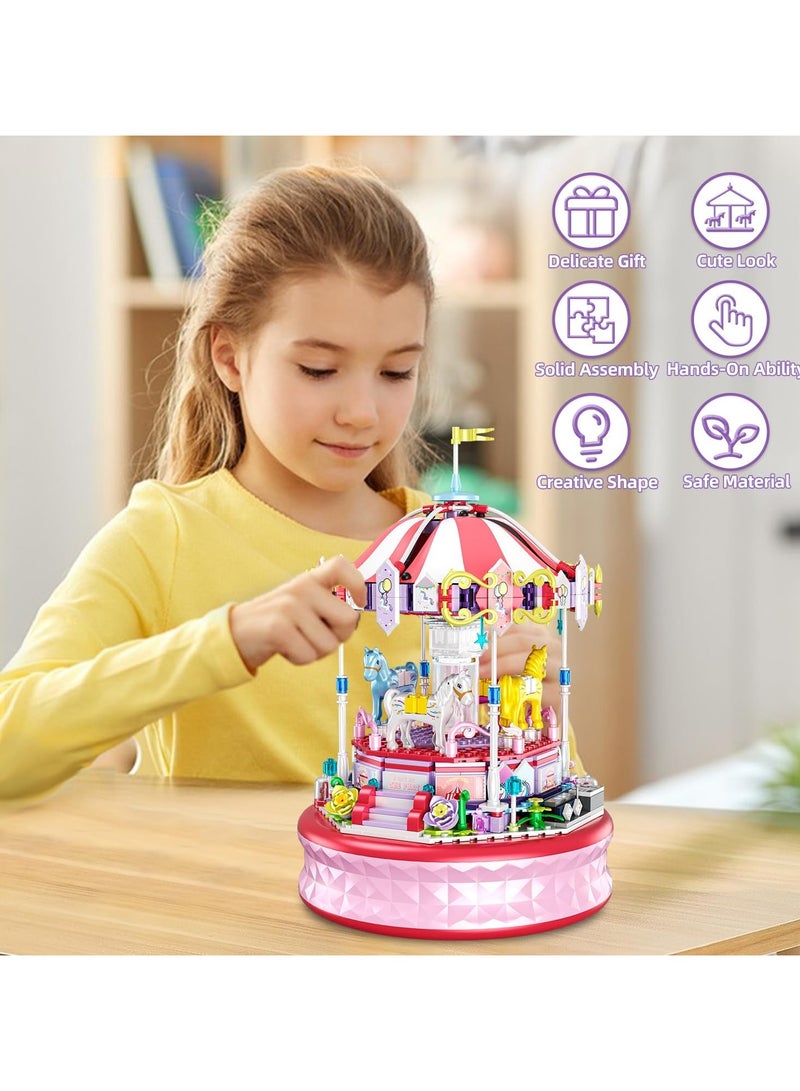 general 591 Pieces Mini Music Box Block Set, Carousel DIY Block Toys, Girls Amusement Park Block Kit, STEM Educational Toys, Birthday Gifts for Boys and Girls Ages 6-12+ - Image 3