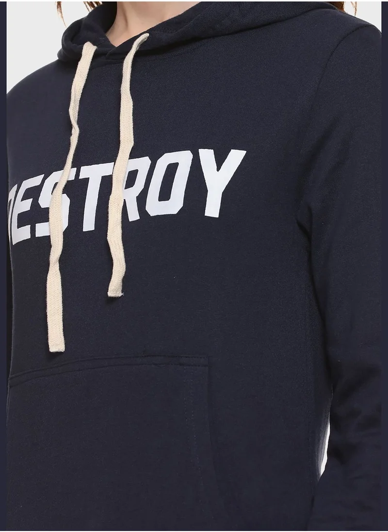 Campus Sutra Front Pocket Printed Hoodie