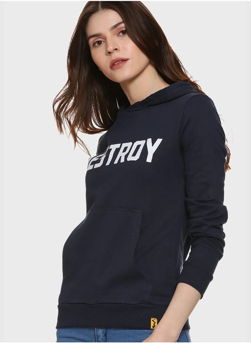 Campus Sutra Front Pocket Printed Hoodie