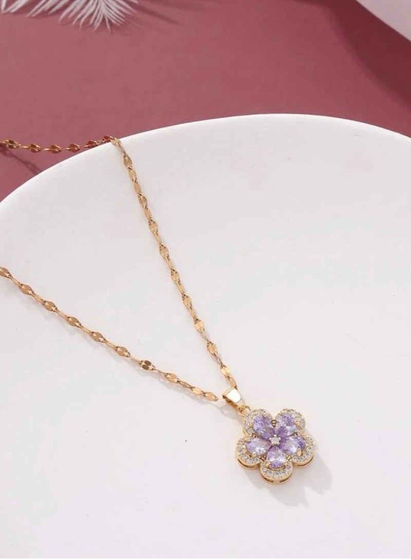 نون-شى سلسال مطلي باللون الذهبي عيار 18 ومرصع بالزركون - Image 1