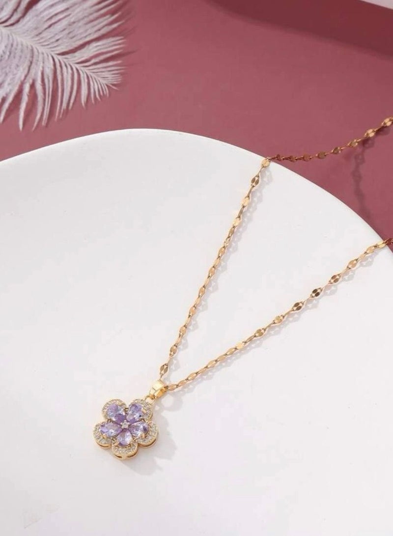 نون-شى سلسال مطلي باللون الذهبي عيار 18 ومرصع بالزركون - Image 3