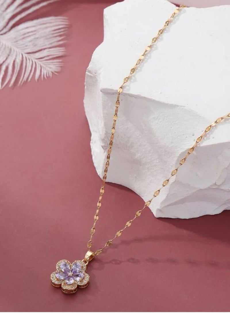 نون-شى سلسال مطلي باللون الذهبي عيار 18 ومرصع بالزركون - Image 2