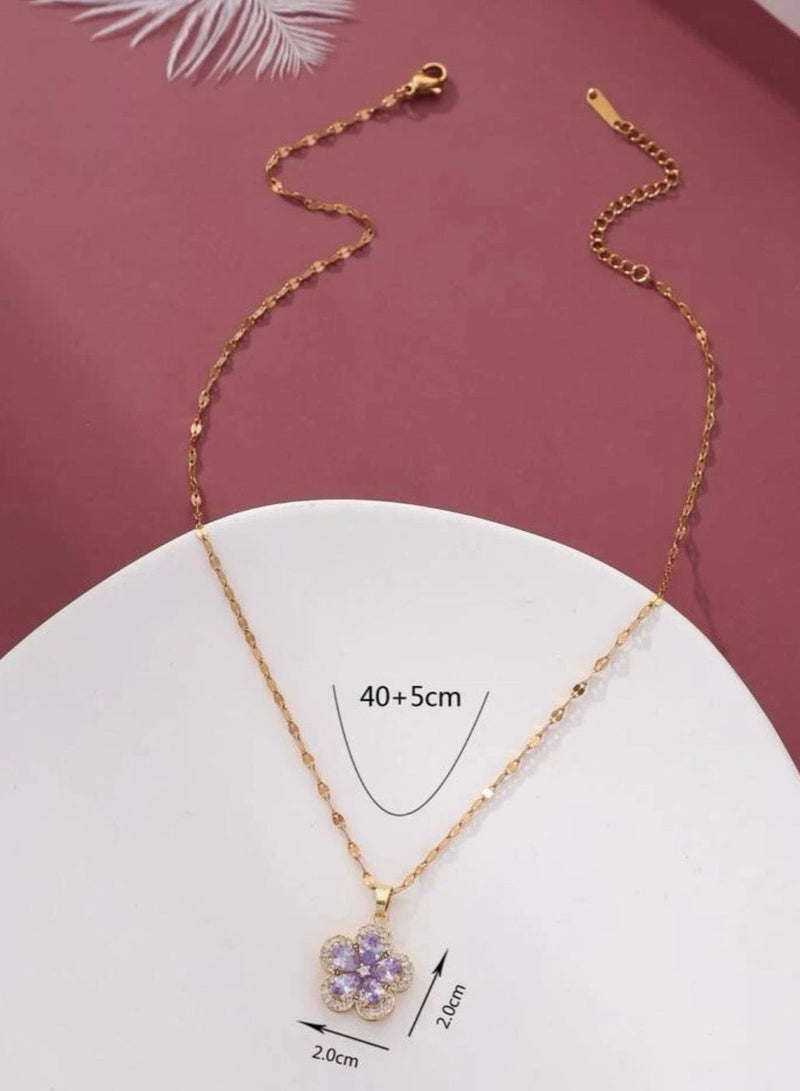 نون-شى سلسال مطلي باللون الذهبي عيار 18 ومرصع بالزركون - Image 4