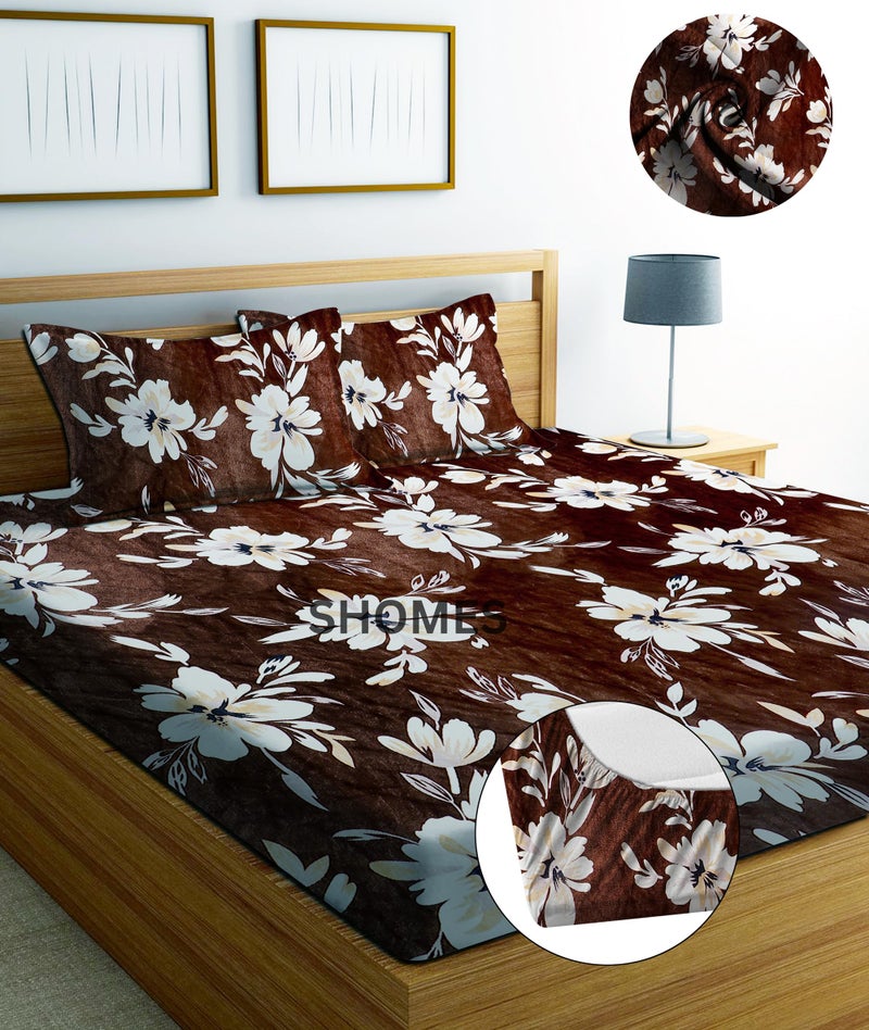 SHOMES Premium Elastic Fitted Warm bedsheets for Winter for Double Bed, Elastic Fitted Winter bedsheets for King Size Bed with 2 Pillow Covers, Size - 72 x 78 Inches (Brown) - Image 5