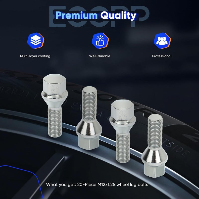 ECCPP 20 Pieces Wheel Lug Nuts M12x1.25 Wheel Lug Bolts Shank Length 28mm Wheel Bolts Set Fit for 2015-2022 for Renegade |2018-2022 for Compass |2014-2022 for Cherokee - Image 5